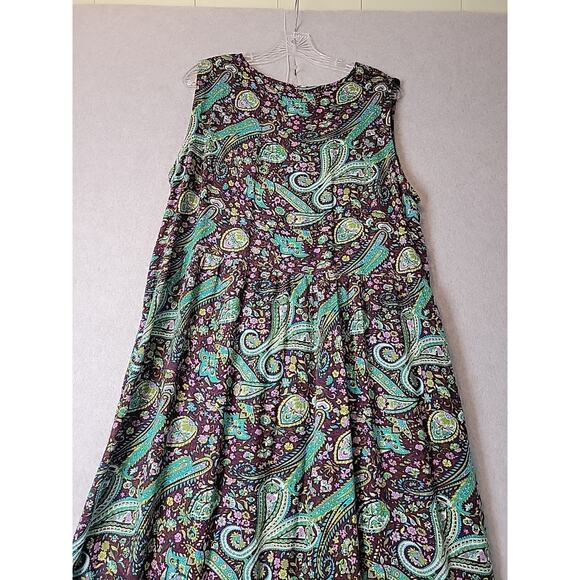 Vtg 90s ERIKA Green Paisley Pleated Button Front Rayon Maxi Dress Women's XL - Picture 7 of 11